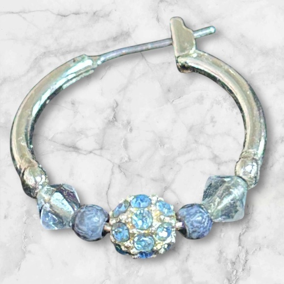 Vintage Art Deco Style Silver Tone Glass Beads Hoops Pierced Earrings - Picture 2 of 6